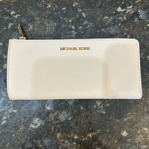 Michael Kors Cream Leather Wallet with Gold Accents